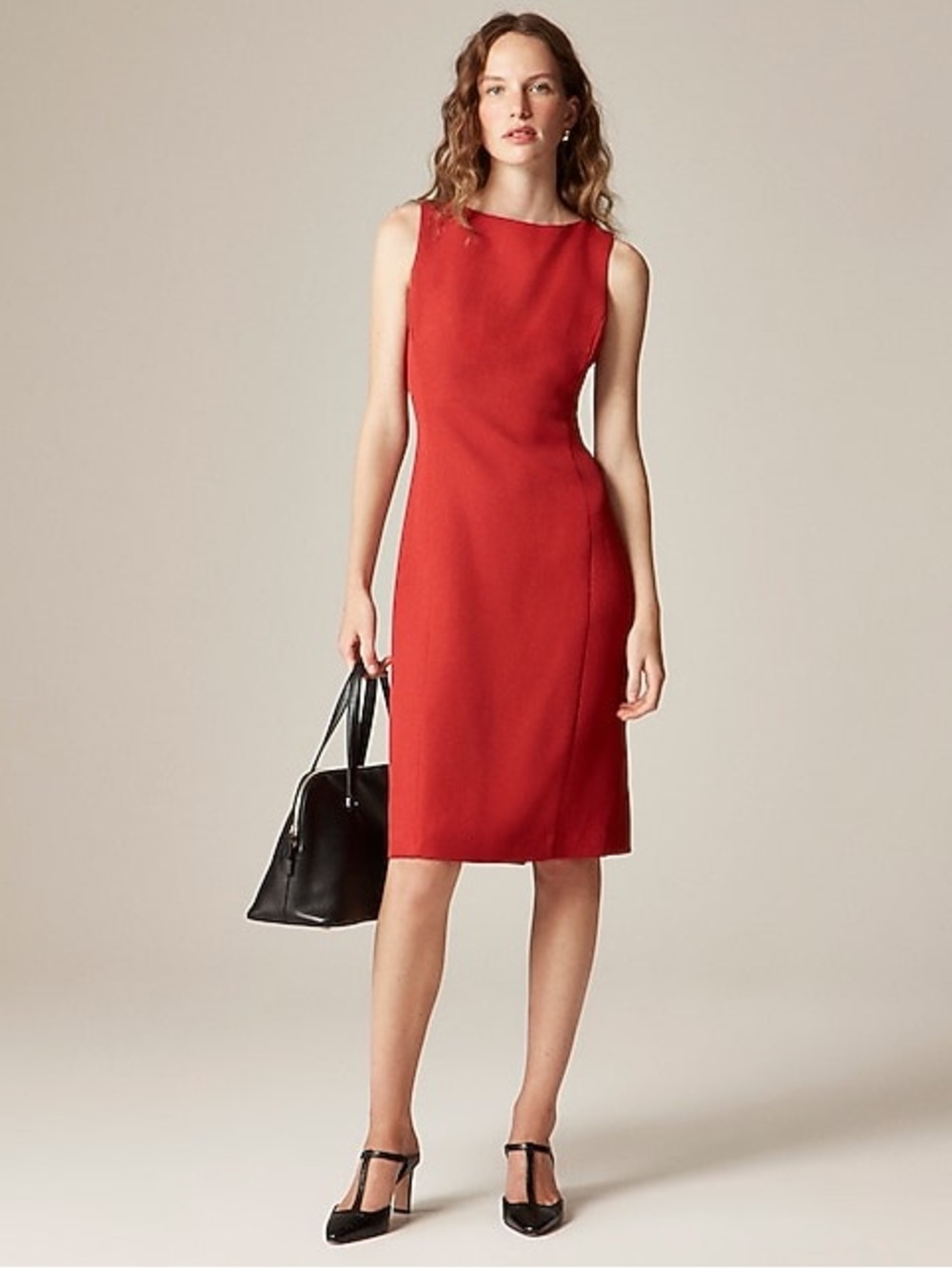 J. Crew Sleeveless Brick-Red Midi Sheath Dress